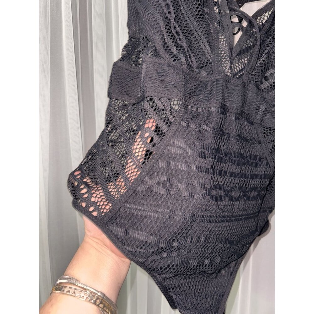 Black Mesh Lace-Up One-Piece Swimsuit With Removable Cups XXL - Picture 8 of 15